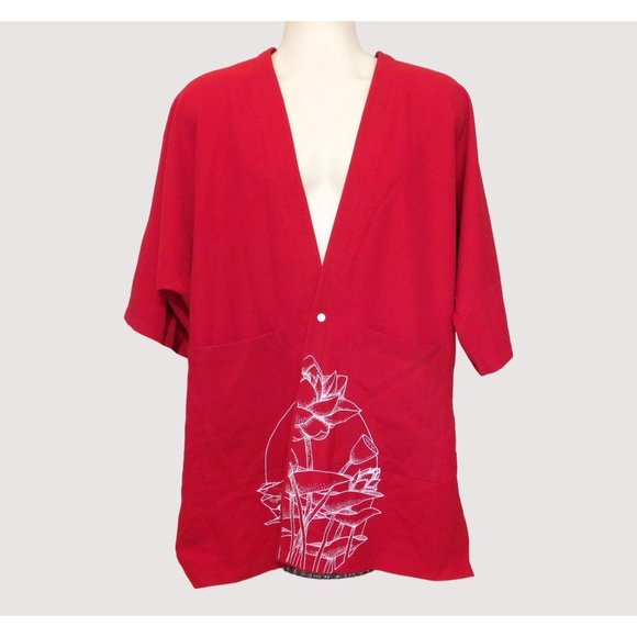 Zune ZX Kimono Unisex Large Red Embroidery Painted Short Sleeve Pockets New - Picture 1 of 9